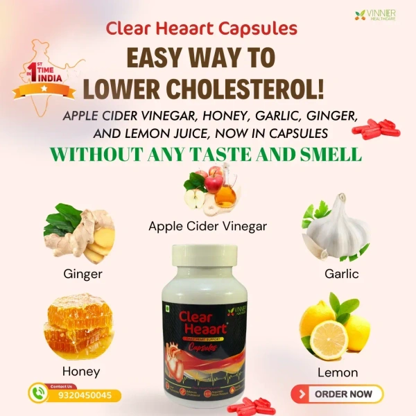 CLEAR HEART CAPSULES "1st Time in Apple Cider Vinegar, Garlic, Ginger, Lemon & Honey in Capsules - 45 Capsules