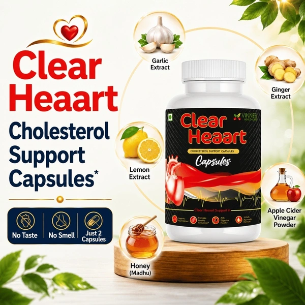 Vinner Healthcare Clear Heaart Cholesterol Support Capsules - Ayurvedic Heart Wellness - 2 Bottles X 45 Capsules