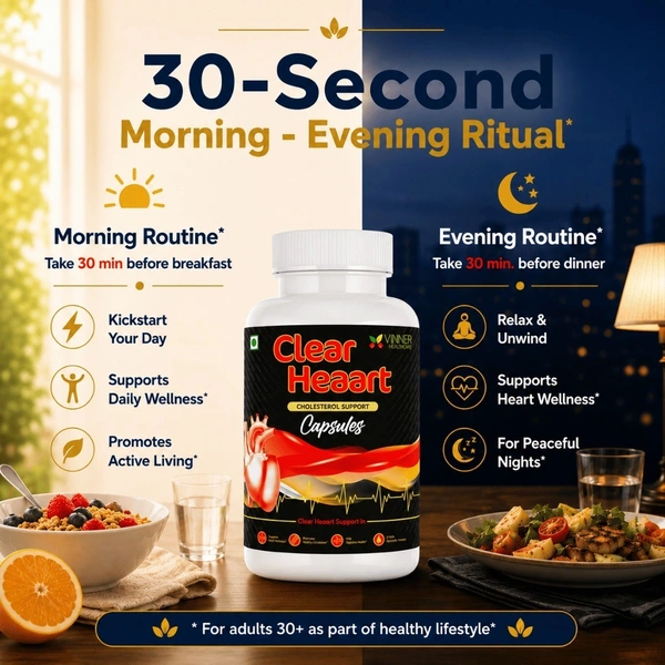 Vinner Healthcare Clear Heaart Cholesterol Support Capsules - Ayurvedic Heart Wellness - 4 Bottles X 45 Capsules