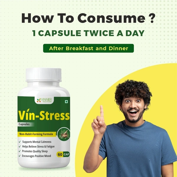Vin-Stress Capsules – Ayurvedic Calm for Stress, Sleep & Mood Balance - 2 Bottles X 60 Capsules