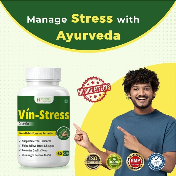 Vin-Stress Capsules – Ayurvedic Calm for Stress, Sleep & Mood Balance - 2 Bottles X 60 Capsules