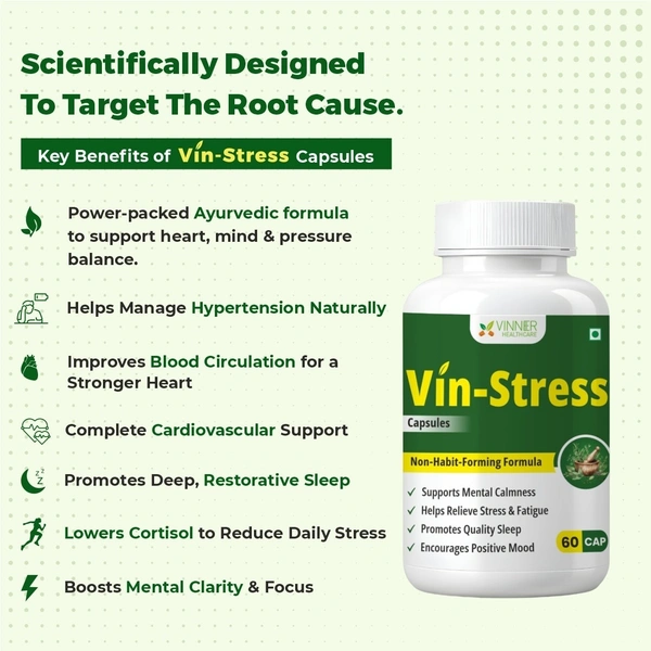 Vin-Stress Capsules – Ayurvedic Calm for Stress, Sleep & Mood Balance - 2 Bottles X 60 Capsules