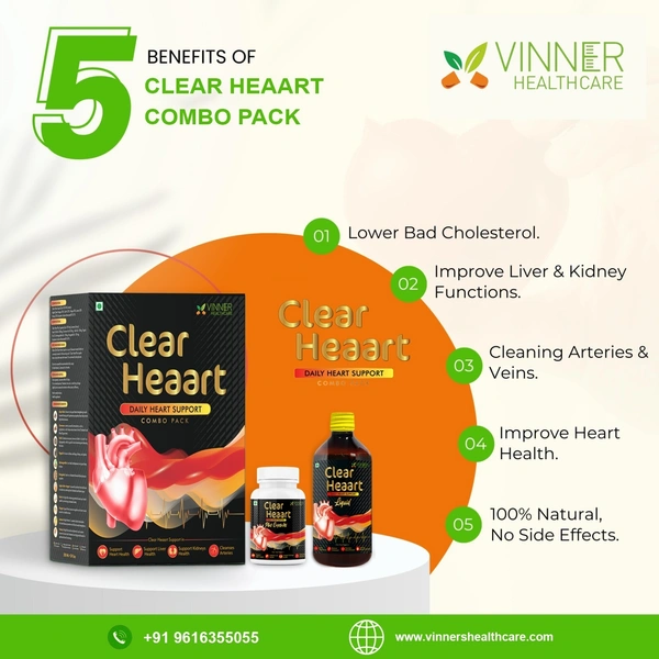 Clear Heaart Combo: 100% Natural Heart Health Solution with a 100-Day Guarantee - 180-DAY COMPLETE TREATMENT PLAN