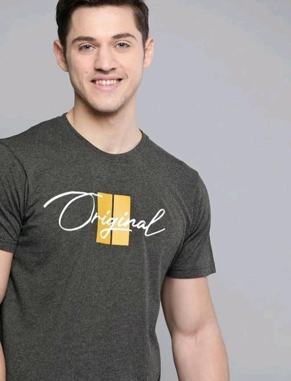 Mens Casual Round Neck T-shirt -65008222 - Gray, XL