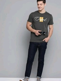 Mens Casual Round Neck T-shirt -65008222 - Gray, XL