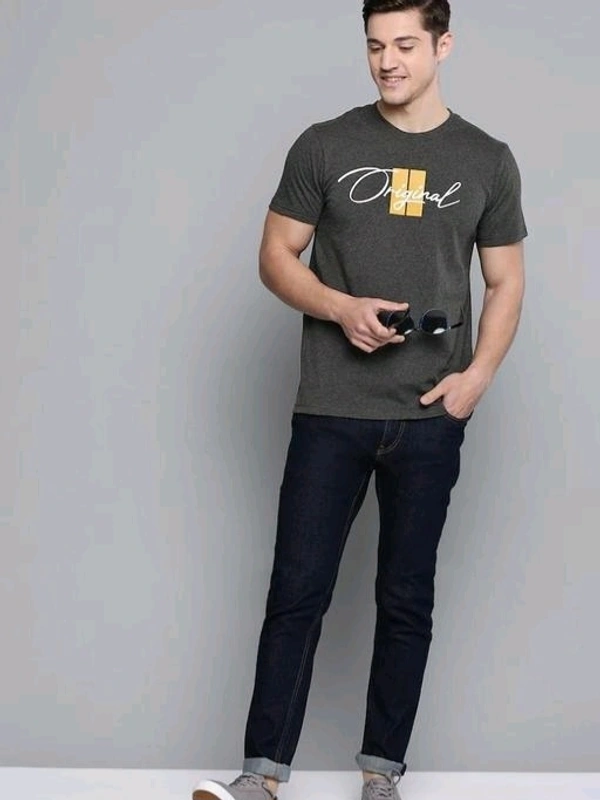 Mens Casual Round Neck T-shirt -65008222 - Gray, XL