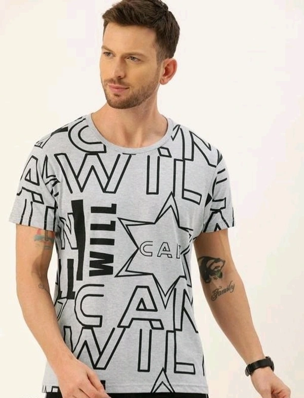 Mens Casual Round Neck T-shirt -43592748/46 - Silver, L