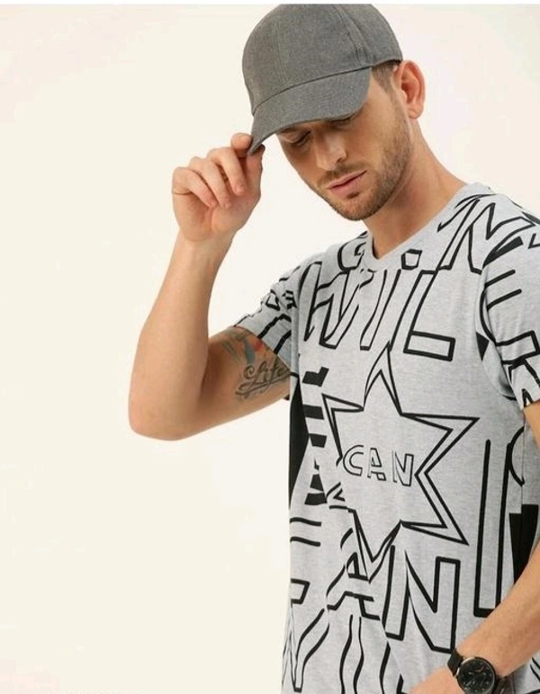 Mens Casual Round Neck T-shirt -43592748/46 - Silver, L