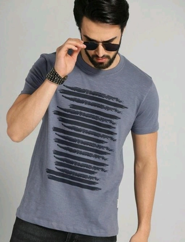 Mens Casual Round Neck T-shirt -65008221 - Gray, L