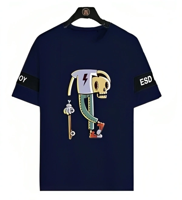 Mens Casual Round Neck T-shirt -327985619 - M, Navy Blue