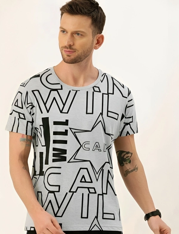 Mens Casual Round Neck T-shirt -43592748/46 - Silver, M