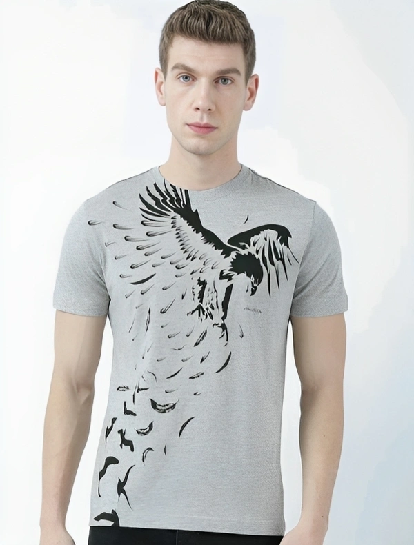 Mens Casual Round Neck T-shirt -65008224 - Gray, M