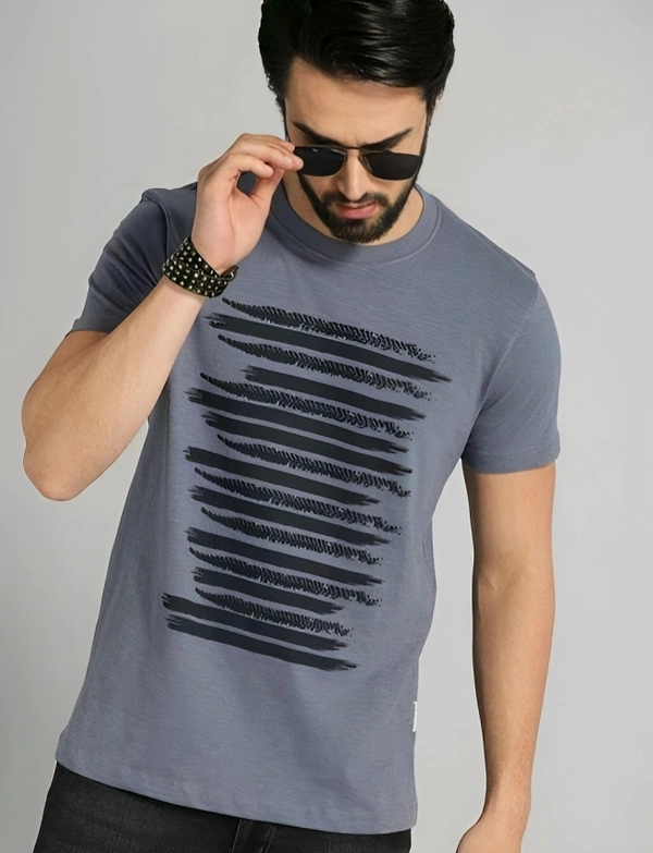 Mens Casual Round Neck T-shirt -65008221 - Gray, M