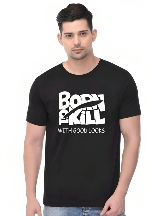 Mens Casual Round Neck T-shirt -5272643 - Black, XXL