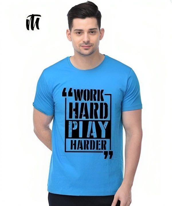 Mens Casual Round Neck T-shirt -8862942 - Blue, XXL