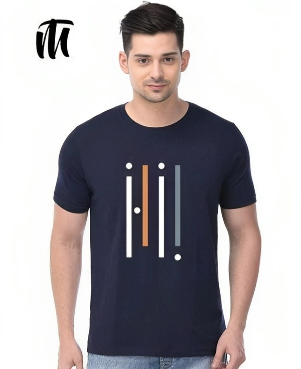 Mens Casual Round Neck T-shirt -8815681 - Navy Blue, M