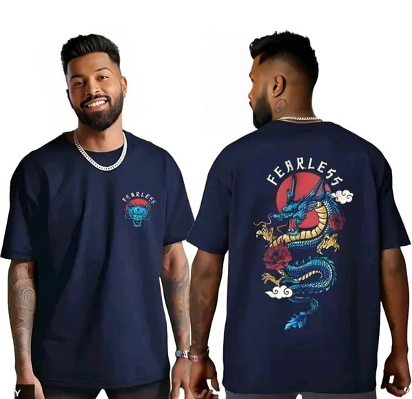 Sindon Men's Oversized Printed Tshirt- 292212496 - Navy Blue, M