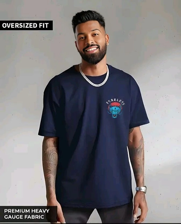 Sindon Men's Oversized Printed Tshirt- 292212496 - Navy Blue, L