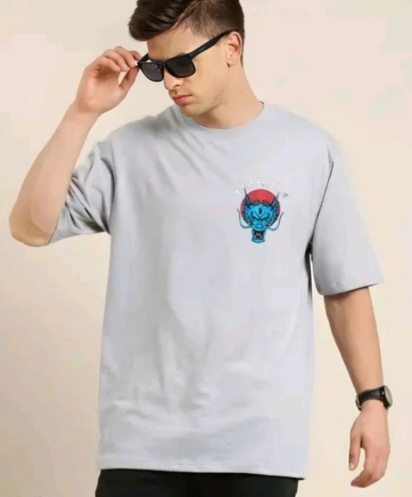 Sindon Men's Oversized Printed Tshirt- 292212497 - Gray, L
