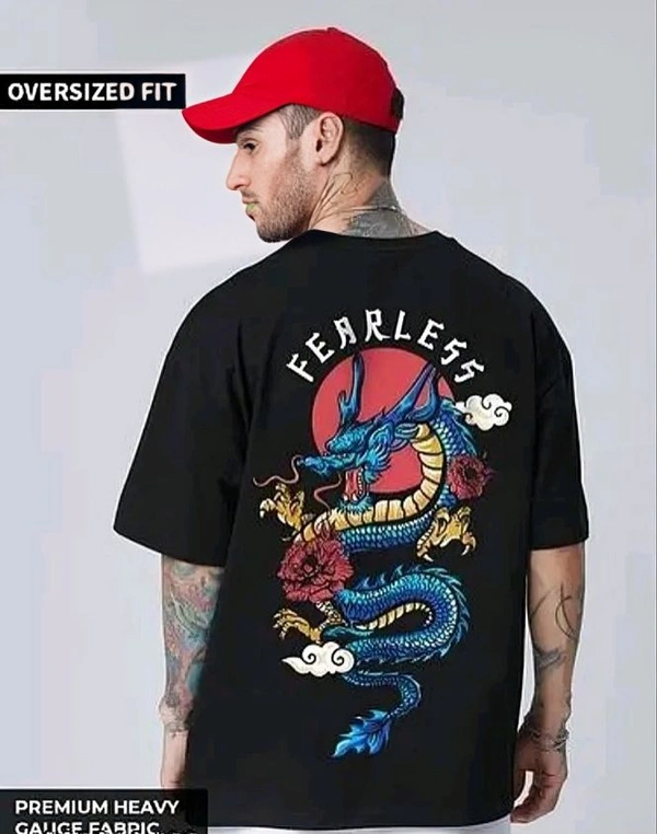 Sindon Men's Oversized Printed Tshirt- 292212498 - Black, L