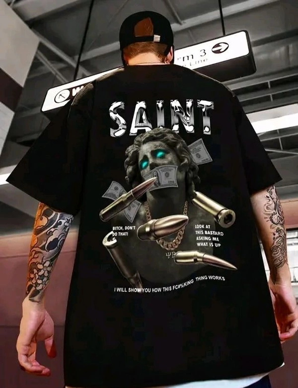 Sindon Men's Oversized Printed Tshirt- 345981379 - S, Black