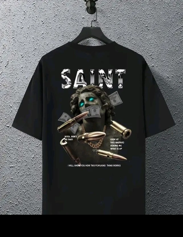 Sindon Men's Oversized Printed Tshirt- 345981379 - S, Black