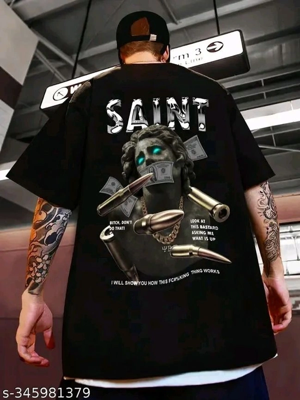 Sindon Men's Oversized Printed Tshirt- 345981379 - L, Black