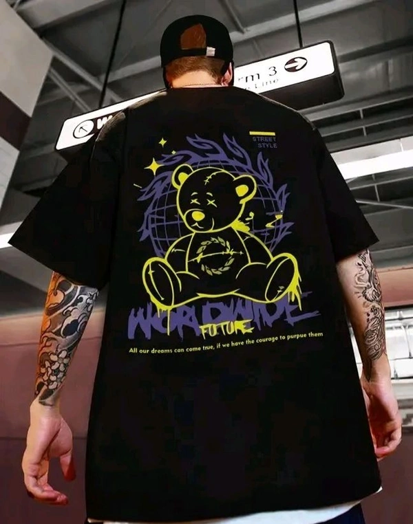 Sindon Men's Oversized Printed Tshirt- 333360531 - Black, S