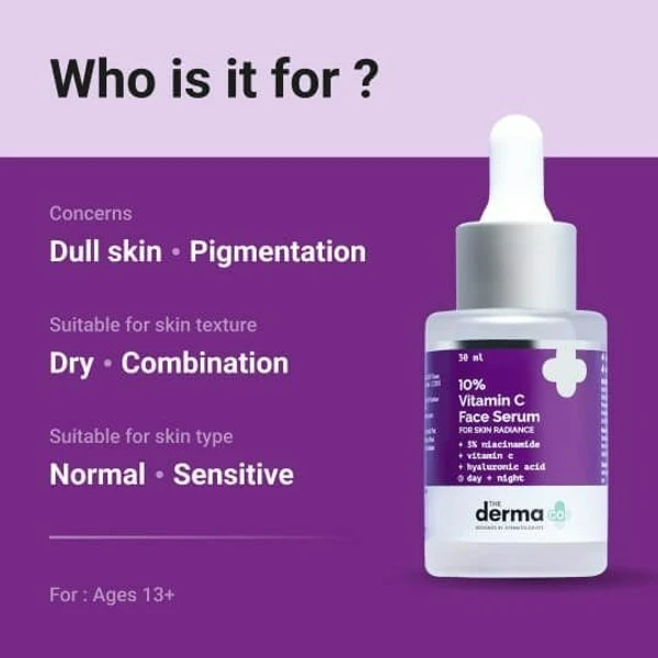 The Derma Co 10% Vitamin C Face Serum with Vitamin C, 5% Niacinamide & Hyaluronic Acid for Skin Radiance - 30ml