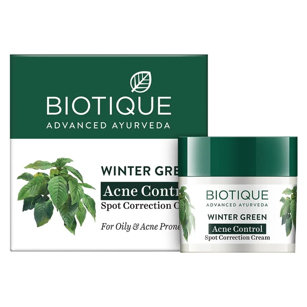 Biotique Winter Green Spot Correcting Anti Acne Cream, Acne Control | Spot Correction Clears Blemishes ,15g