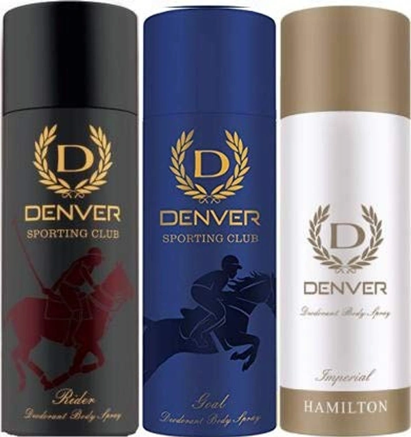 DENVER Imperial, Rider & Goal Deodorant -165ML Each (Pack of 3) | Long Lasting Deo for Men