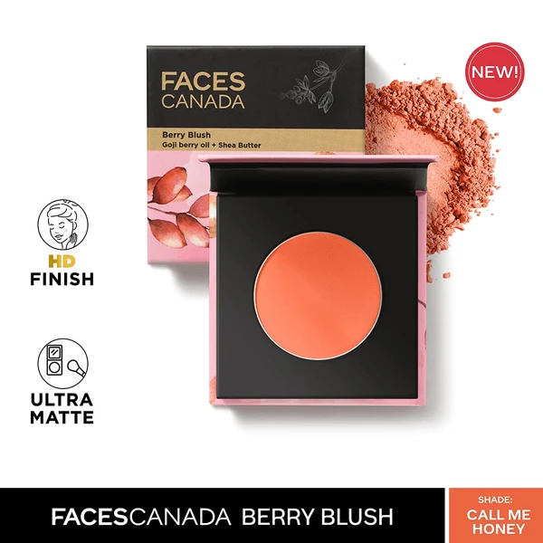 Faces Canada Berry Blush - Call Me Honey 02, 4G | Lightweight Long Lasting Ultra-Matte Hd Finish | Silky Smooth Texture | Melts Effortlessly & Buildable | Absorbs Oil | Shea Butter | Vitamin A & C