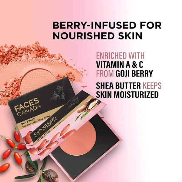 Faces Canada Berry Blush - Hop To The Beach 01, 4G | Lightweight Long Lasting Ultra-Matte Hd Finish | Silky Smooth Texture | Melts Effortlessly & Buildable | Absorbs Oil | Shea Butter | Vitamin A & C