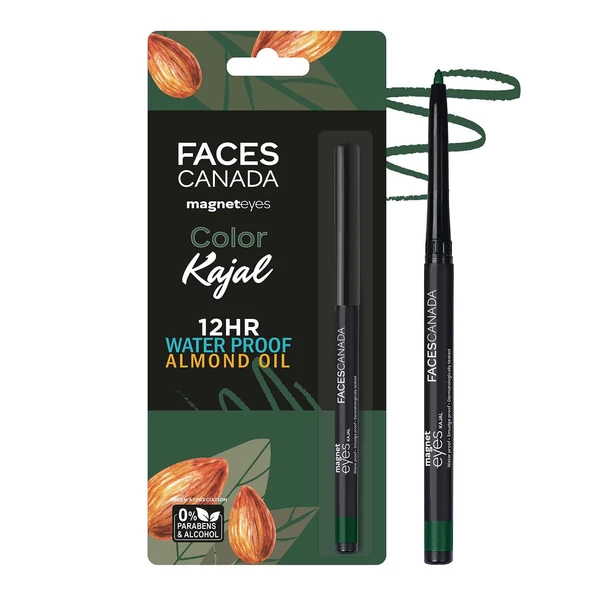 Faces Canada - Magneteyes Color Kajal, 0.30g | Highly Pigmented Kohl | 12 Hr Long Stay | Matte Finish | Single Stroke Glide | Water Proof | Smudge Proof | Almond Oil Enriched