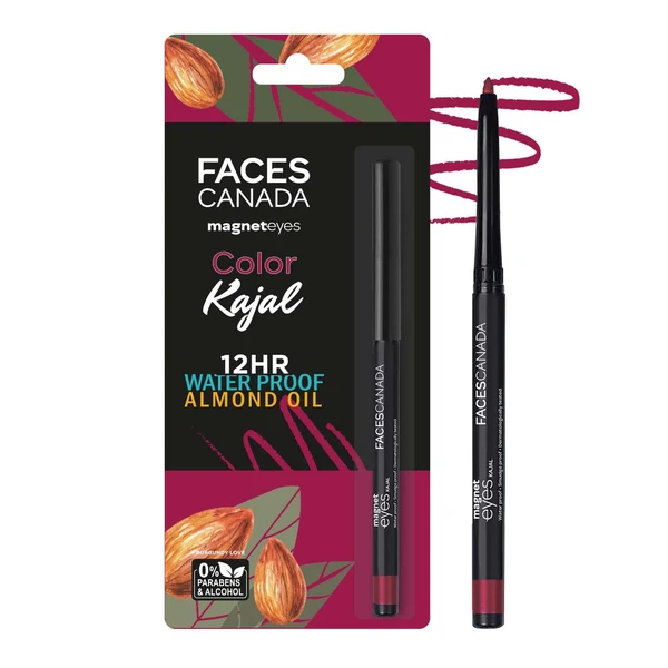 Faces Canada - Magneteyes Color Kajal, 0.30g | Highly Pigmented Kohl | 12 Hr Long Stay | Matte Finish | Single Stroke Glide | Water Proof | Smudge Proof | Almond Oil Enriched