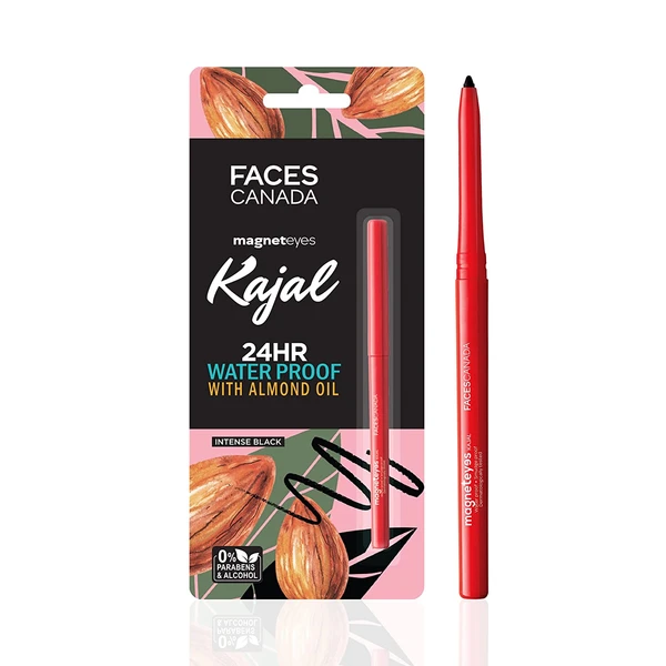 Faces Canada Magneteyes Kajal - Black, 0.35G | 24 Hr Long Stay | One Stroke Smooth Glide | Waterproof, Smudgeproof & Fadeproof | Deep Matte Finish | Enriched With Almond Oil & Vitamin E