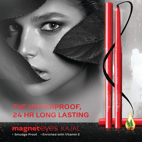 Faces Canada Magneteyes Kajal - Black, 0.35G | 24 Hr Long Stay | One Stroke Smooth Glide | Waterproof, Smudgeproof & Fadeproof | Deep Matte Finish | Enriched With Almond Oil & Vitamin E