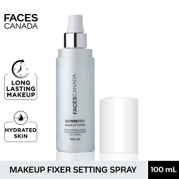 Faces Canada Ultime Pro Makeup Fixer, 100 Ml | Long Lasting Makeup Setting Spray | Keeps Makeup Intact | Hydrates, Soothes & Refreshes Skin | Hyaluronic Acid & Vitamin E Enriched | No Alcohol