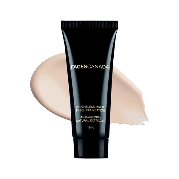 Faces Canada Weightless Matte Finish Foundation - Ivory 01, 18ml Ultra Blendable Smooth Texture, Natural Matte Finish, Anti-Ageing, Grape Extract, Shea Butter, Olive Seed Oil Enriched