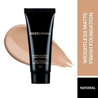 Faces Canada Weightless Matte Finish Foundation - Natural 02, 18ml Ultra Blendable Smooth Texture, Natural Matte Finish, Anti-Ageing, Grape Extract, Shea Butter, Olive Seed Oil Enriched