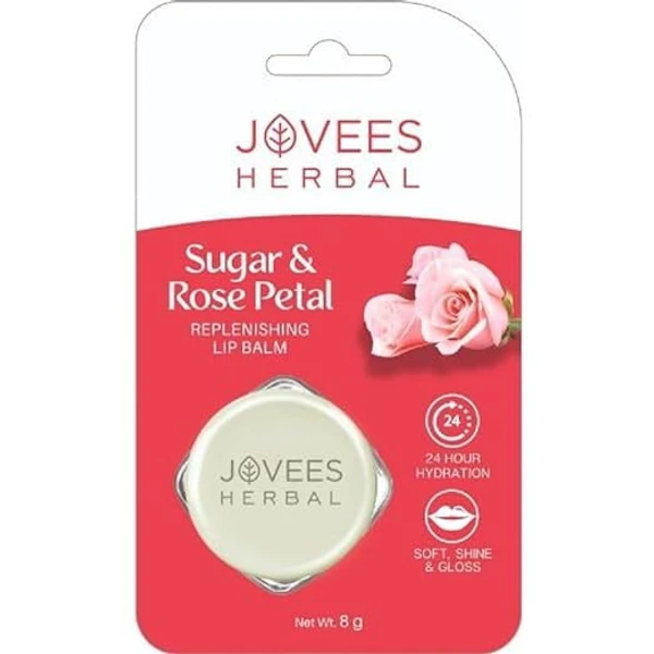 JOVEES HERBAL Jovees Herbal Sugar & Rose Petal Replenishing Lip Balm | 24 Hour Hydration | Rejuvenates Dry lips 8g