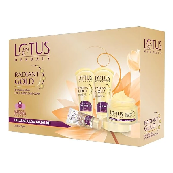 Lotus Herbals Radiant Gold Revitalising Effect For A Great Skin Deep Cell Activation System Cellular Glow Facial Kit 170g