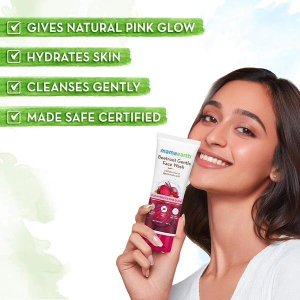Mamaearth Beetroot Gentle Face Wash & Hyaluronic Acid For Hydrated Pink Glow -100ml | Gently Cleanses | Hydrates & Soothes Skin | Soap - Free | Non-Irritant | Safe for skin | Hydrating Gentle Face Wash | Non-Drying
