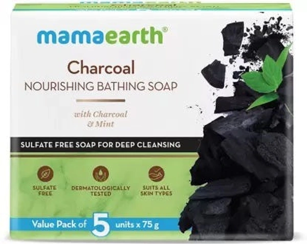 MAMAEARTH Mamaearth Charcoal Nourishing Bathing Soap Bar, 75 gm Each, Pack Of 5