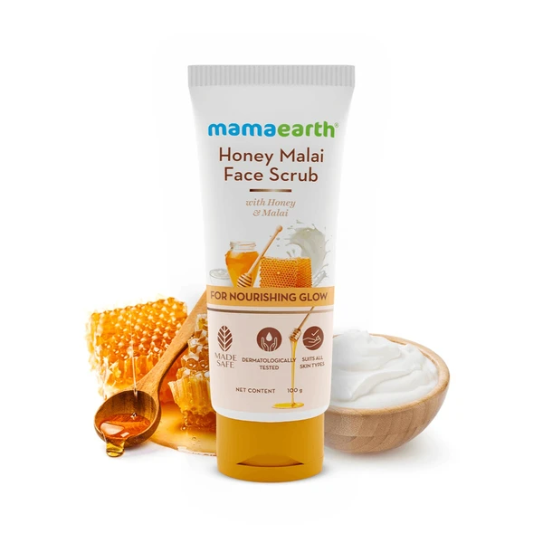 MAMAEARTH Mamaearth Honey Malai Face Scrub with Honey & Malai for Nourishing Glow - 100 g | Gently Exfoliates | Smoothens skin