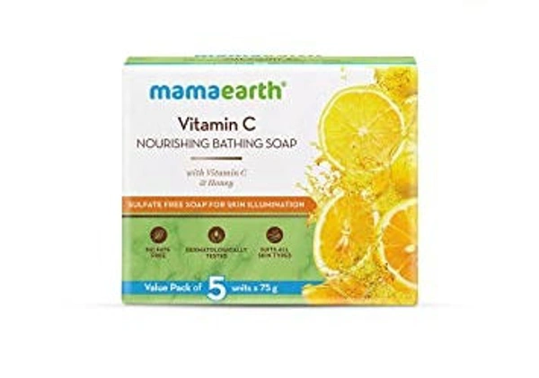Mamaearth Vitamin C Nourishing Bathing Soap With Vitamin C and Honey for Skin Illumination, 75 gm - Pack of 5