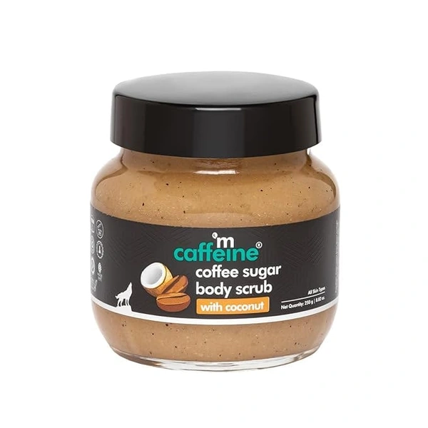 MCAFFEINE mCaffeine Coffee Sugar Body Scrub with Coconut for Gentle Exfoliation & Smoothening | Reduces Dead Skin, Tan & Scars | Even Toned Skin with Coconut Aroma | Ultra Fine Scrub for Men & Women - 250g