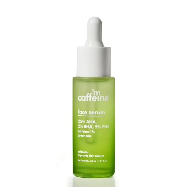 MCaffeine Green Tea & 25% AHA, 2% BHA, 5% PHA Face Serum - Gentle Peel For Improved Skin Texture, 30 ml