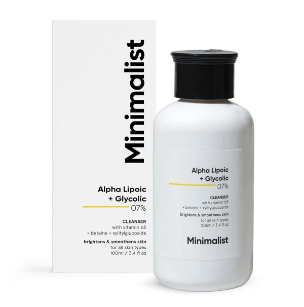 MINIMALIST Minimalist 7% ALA & AHA Brightening Face Wash with Vitamin B5 For Hydration, Glycolic Acid For Exfoliation & Alpha Lipoic Acid For Glowing Skin | For Men & Women | 100 ml