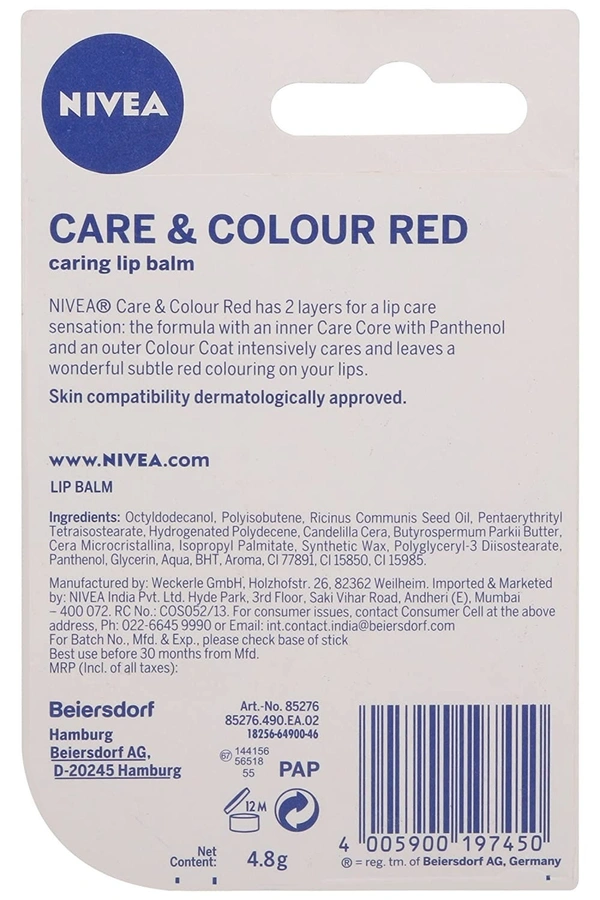 Nivea Care & Colour Red - Lip Balm, 4.8 gm